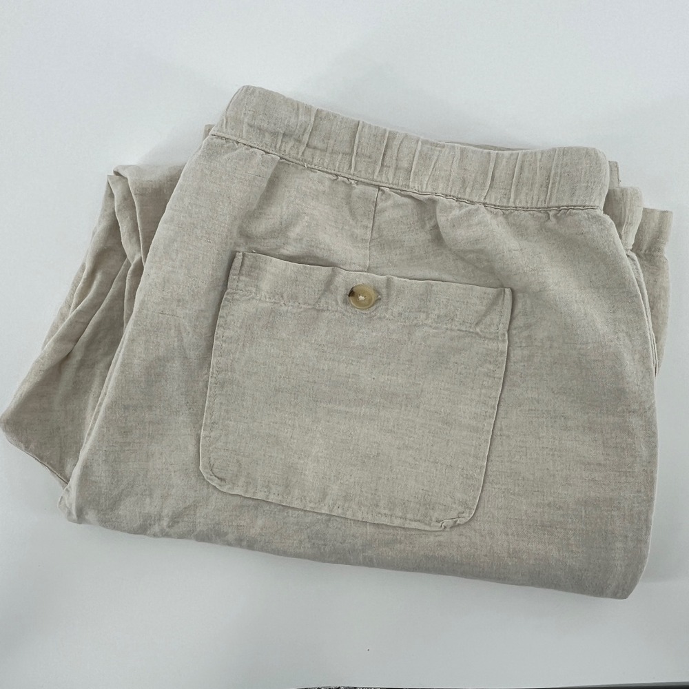 Liz Claiborne Womens XL Linen Blend Pants Natural Beige Elastic Waist Classic